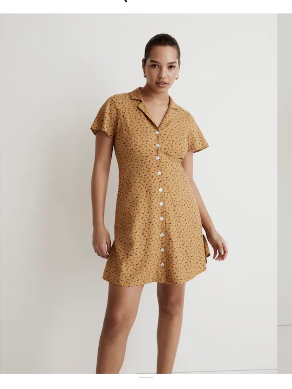 Madewell Kacie Mini Shirt Dress Bitsy Bouquet Linen Blend Yellow Floral